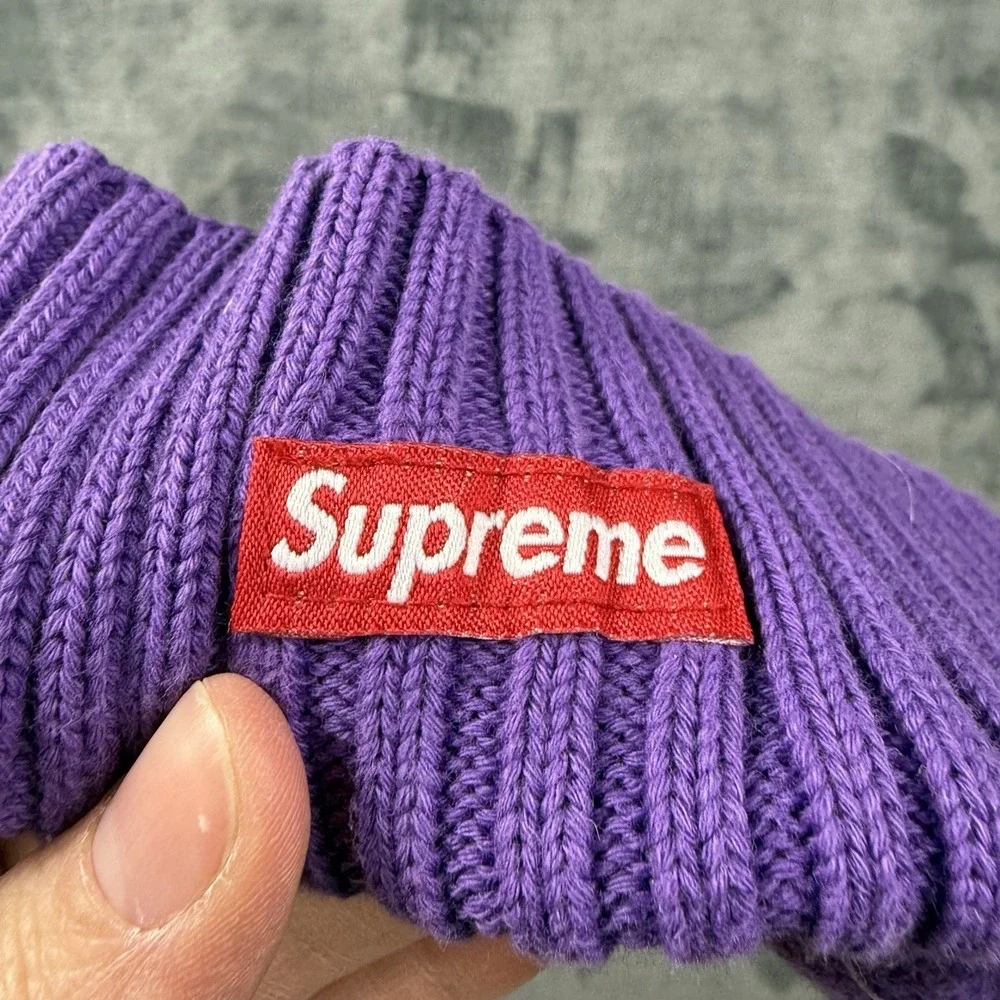 Supreme Box logo Beanie Ribbed Overdyed Purple One Size